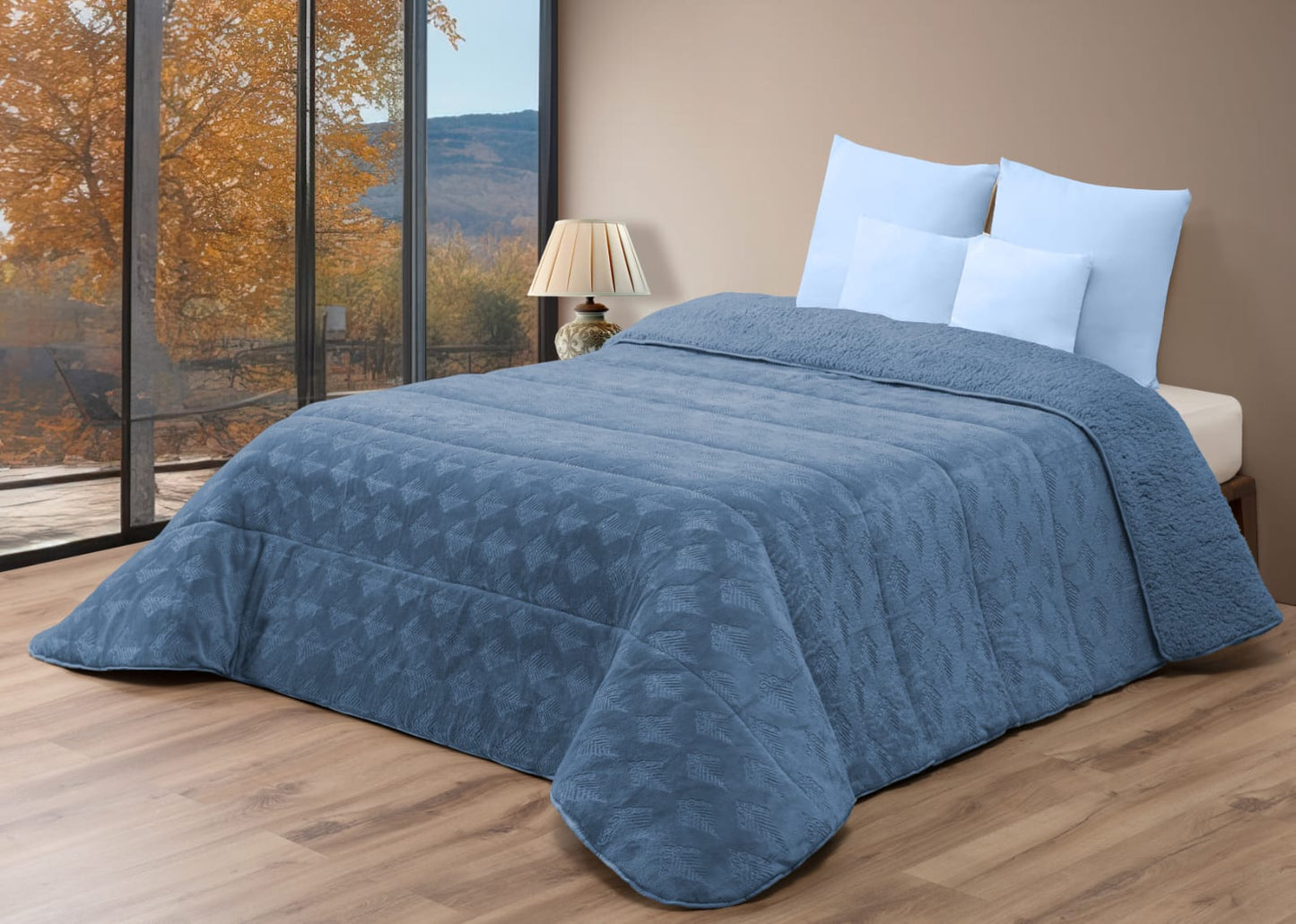 Edredón Comforter Polar con Sherpa – MODELO Hojas de Brisa - 240 x 260 cm