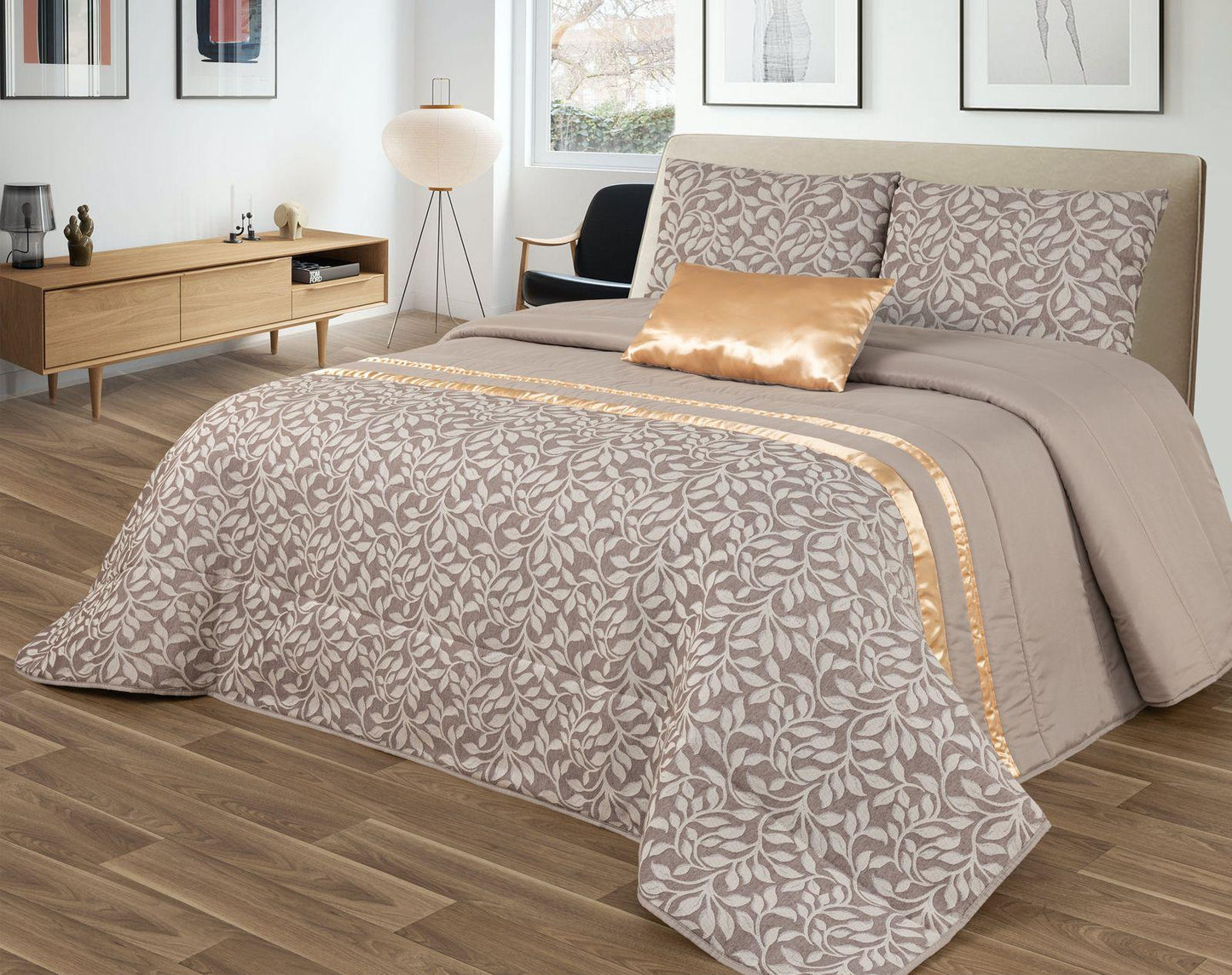 Colcha GOLD Elegante – Conjunto Decorativo con Dos Almohadas, 250 x 260 cm